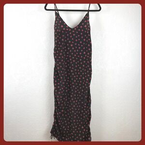 Urban Outfitters Black‎ Red Rose Y2K Slip Midi Dress Ruched Drawstring XS